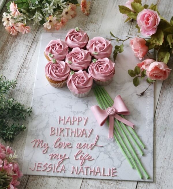 Custom 7-Flower Cupcake Bouquet - Chocolate, Vanilla, Caramel, Strawberry, Lotus | Rashiya Delights